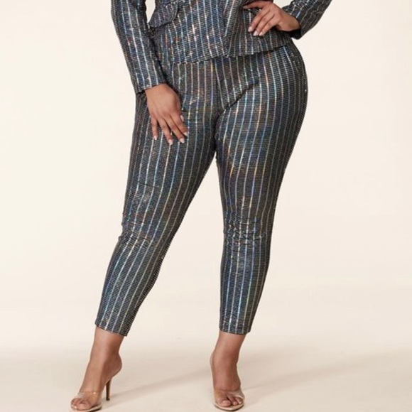 Hustlers Ambition Pin Stripe Sparkle Suit - Picture 2 of 5